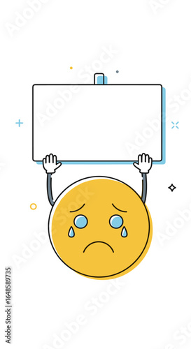 A sad emoji holding a blank sign for your messages and captions