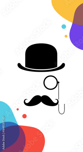 Elegant gentleman style with classic hat mustache and monocle design