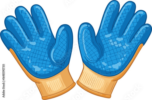Pair of Vibrant Blue and Orange Work Gloves with Detailed Texture