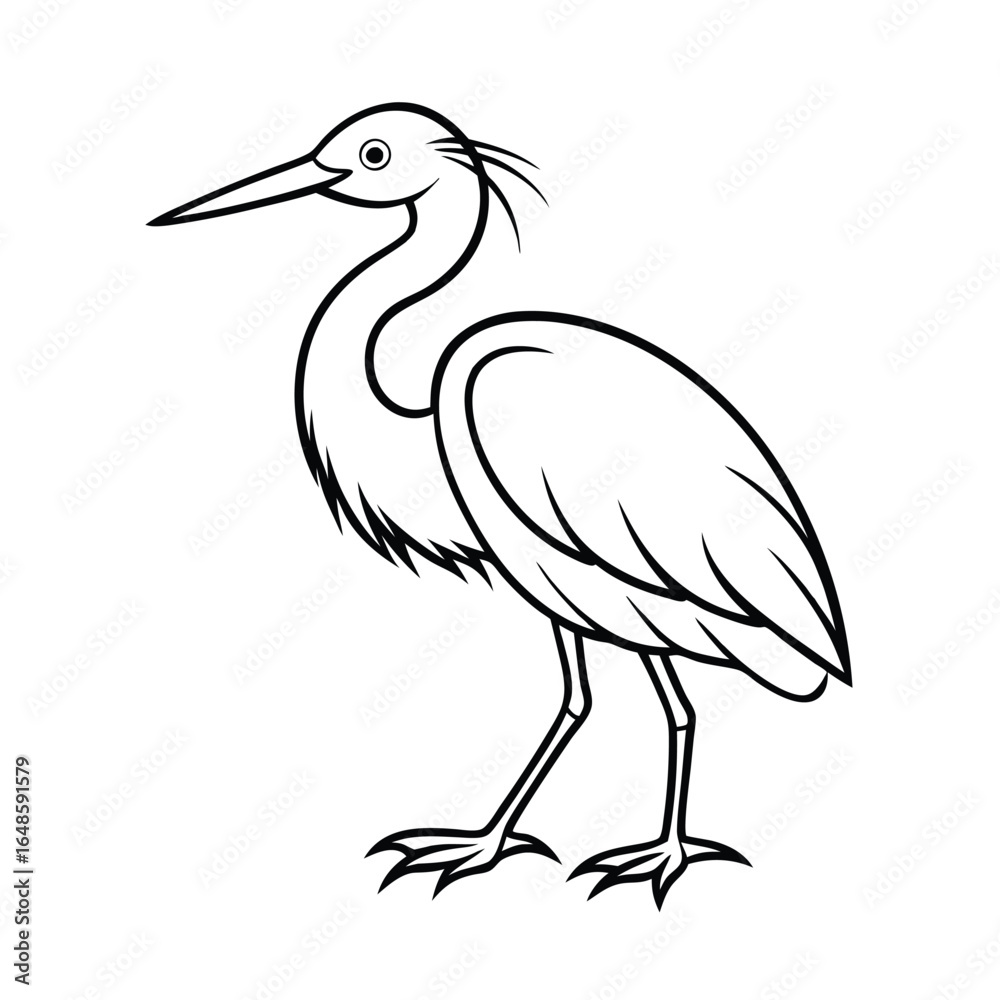 Obraz premium Elegant line art of a little blue heron wading gracefully on a clean white background for advertising