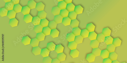 A futuristic and scientific-themed background composed of interconnected hexagonal cells intricate grid-like pattern with a glowing or volumetric effect with different color.