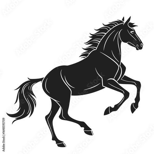 Black horse vector illustration in running silhouette style
