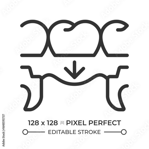 Dental surgery pixel perfect line icon. Medical service, teeth healthcare. Stomatology, orthodontic. Isolated vector illustration. Outline symbol. Simple linear drawing. Editable stroke