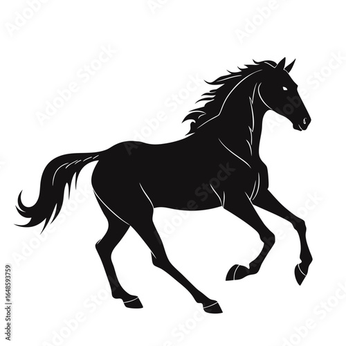 Black horse silhouette vector illustration running in wild isolated on white background