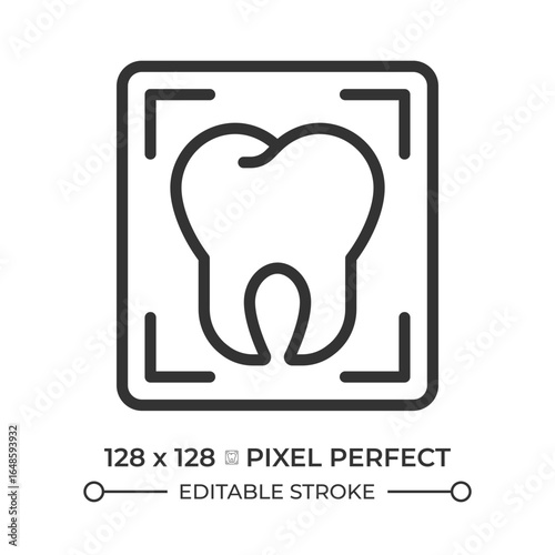 Professional dental services pixel perfect line icon. Tooth xray. Cosmetic dentistry, teeth whitening. Isolated vector illustration. Outline symbol. Simple linear drawing. Editable stroke