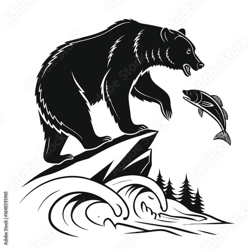 Black bear silhouette vector illustration for wild animals and nature design