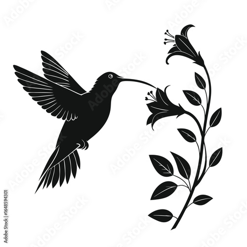 Vector silhouette illustration of a flying eagle with spread wings
