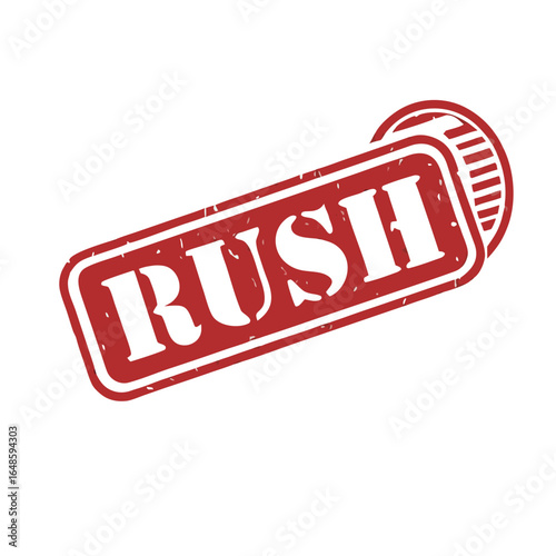 Red distressed stamp with the word rush text grunge