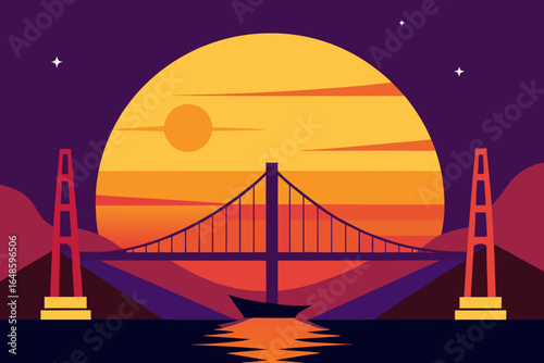 Bridge at Sunset Illustration