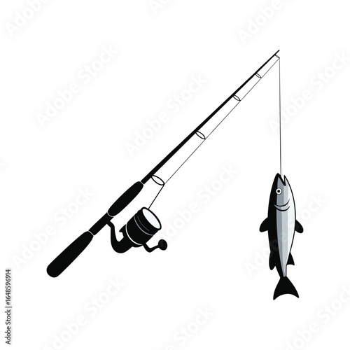 Fishing Rod with Caught Fish Icon Representing Outdoor Recreation, Angling Hobby, Sport Fishing, Freshwater Catch, Adventure Activity, and Leisure Lifestyle Concept.
