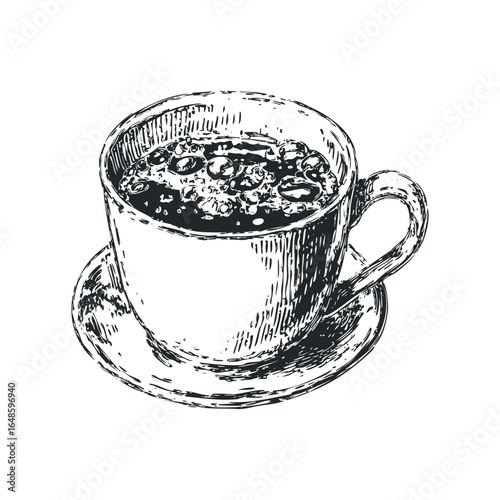 Hand-Drawn Sketch of Coffee Beans Floating in a Cup