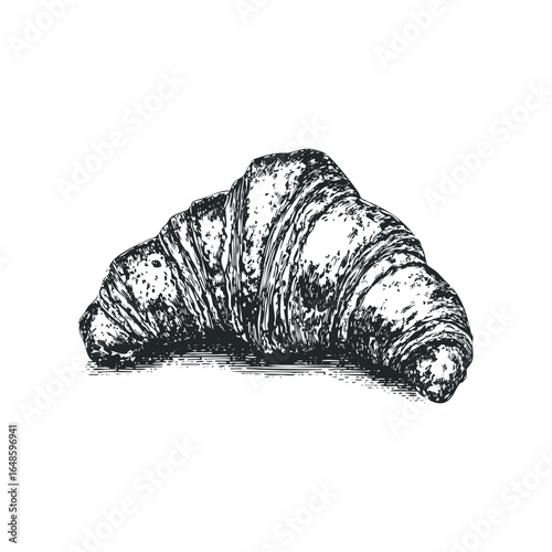 Sketchy Black and White Croissant Pastry with Detailed Shading