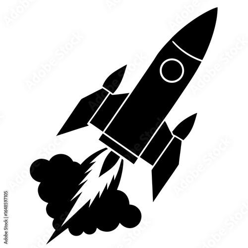 Rocket Launch Black and White Illustration