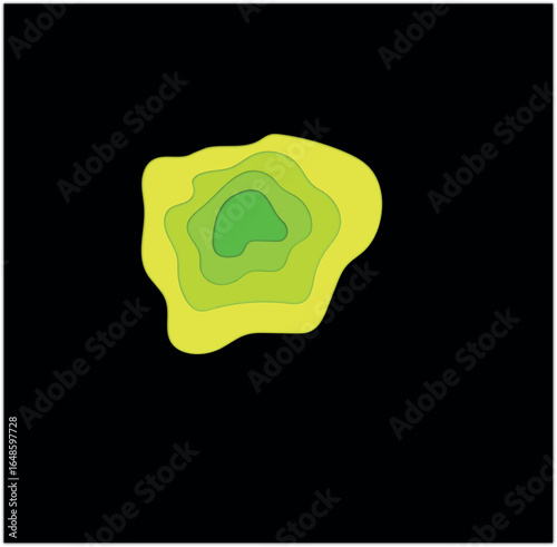 Multilayer Torn Paper Effect Object in Green Shades on Black Background. Modern Abstract Design Element for Creative Projects Concept