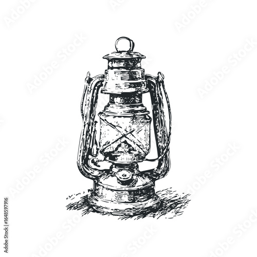 Vintage kerosene lantern on textured surface sketch