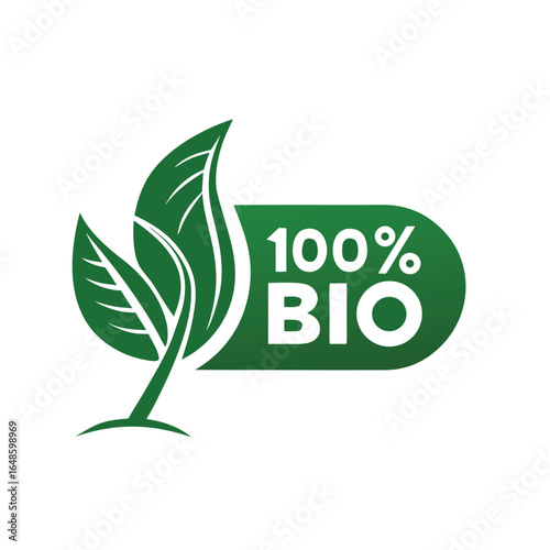 Green leaves and bio certification logo organic