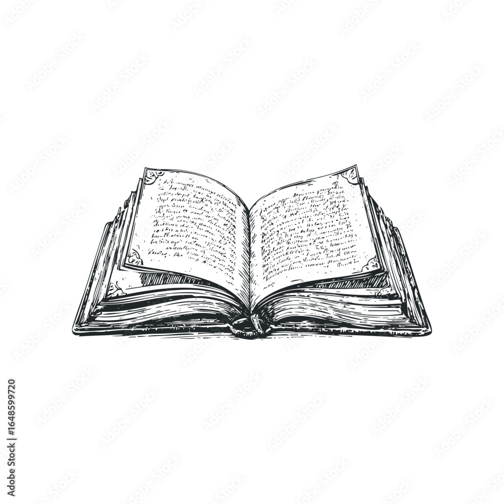 Fototapeta premium Vintage Open Book with Handwritten Script Pages