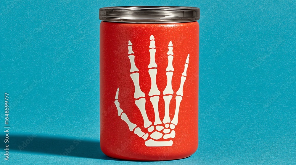 Obraz premium Red Cup with Skeleton Hand Design for Halloween Festive Drinks