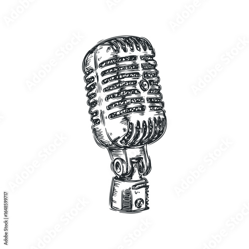 Vintage microphone sketch on white background