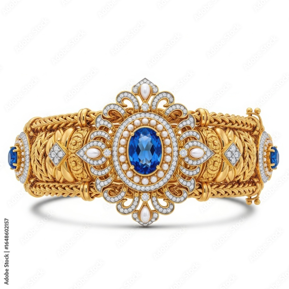 Obraz premium Exquisite vintage gold sapphire and diamond ornate bracelet