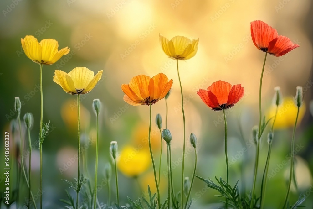 Fototapeta premium Colorful flowers spring background outdoors nature poppy.