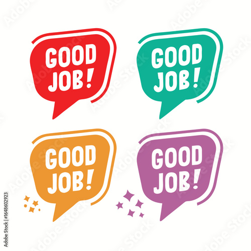 Four colorful speech bubbles with positive affirmation good