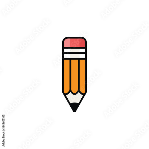 Cartoon pencil drawing with pink eraser isolated on white background for school and education concept
