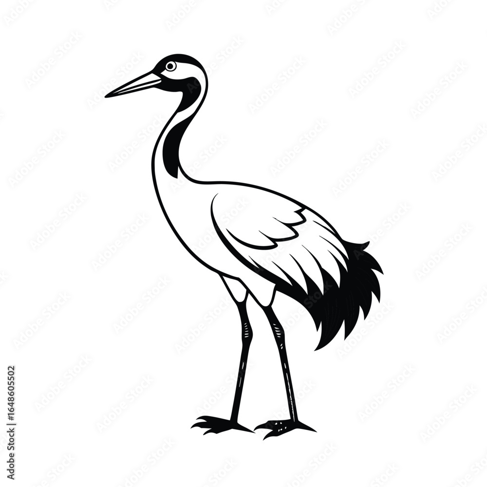 Fototapeta premium Elegant line art illustration of a sandhill crane standing gracefully on one leg