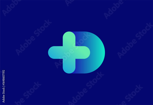 Logo letter D with symbol medical plus, Creative template for hospital and healthcare.