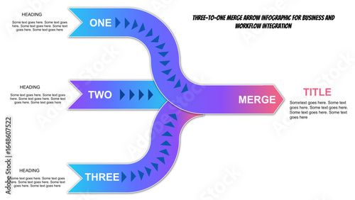 Three to One Merge Arrow Infographic Template – Colorful Gradient Flow Chart Design for Process Integration, Data Convergence, Workflow Merging, and Business Presentation Vector Illustration