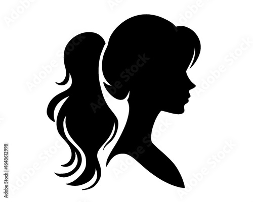 Side view silhouette of a woman with ponytail hairstyle, vector illustration
