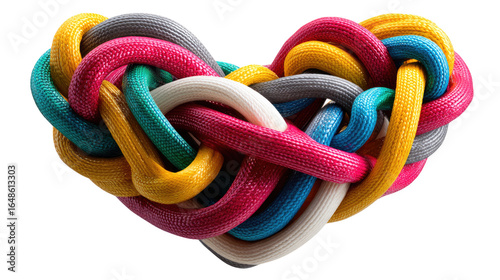 Wallpaper Mural Intertwined Heart: A vibrant, 3D rendering showcases a heart crafted from an intricate arrangement of colorful, interwoven ribbons, each thread embracing the others to symbolize love, connection. Torontodigital.ca