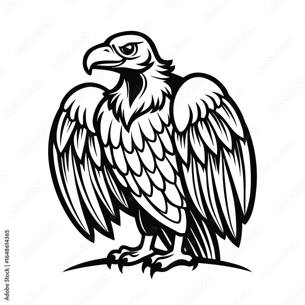 Fototapeta premium Elegant line art illustration of a vulture with its wings neatly folded presented on a white background