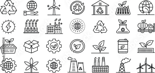 Eco Friendly Icons and Symbols Representing Sustainable Energy and Recycling Efforts for a Greener Future