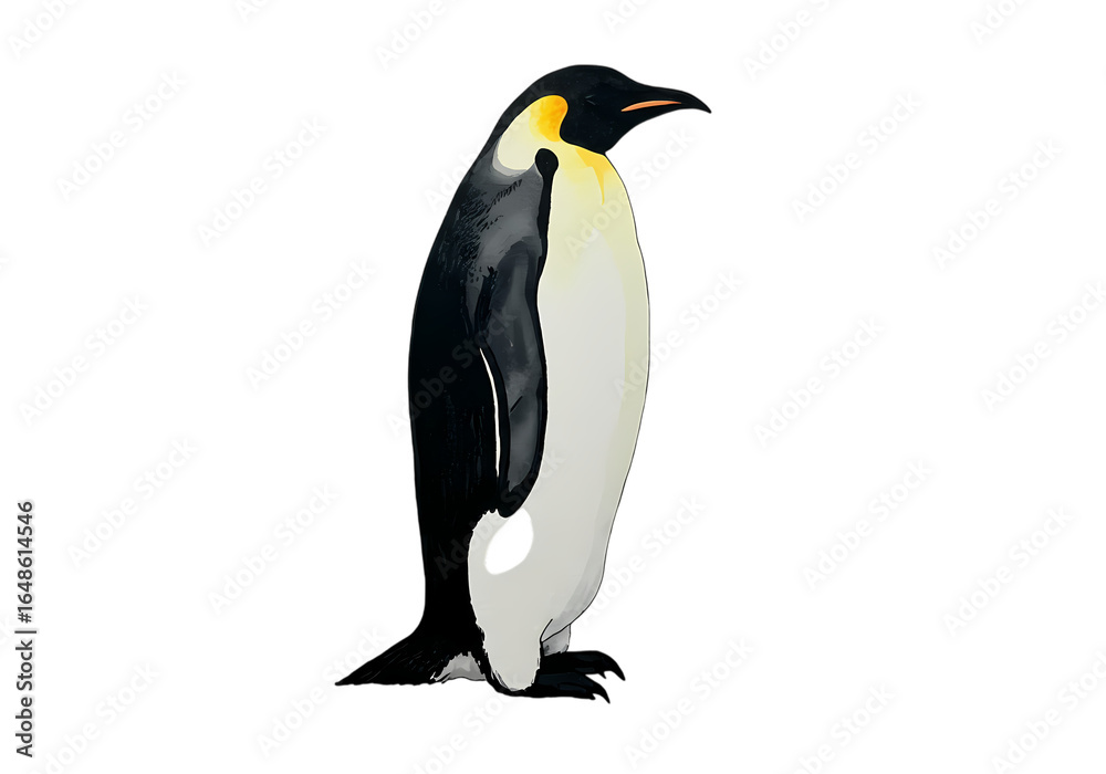Obraz premium Emperor Penguin Profile View on Black Background isolated on transparent background