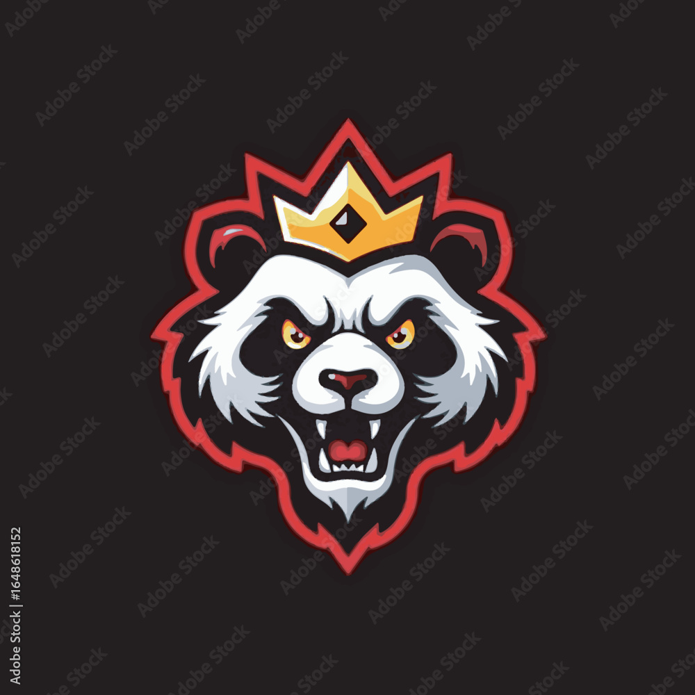 Obraz premium Panda Mascot Logo with Crown Vector Illustration,Angry Panda Esport Logo Vector Design,Cartoon Panda Face Logo with Crown Vector,Aggressive Panda Mascot Vector for Gaming Team,Modern Panda Logo Design