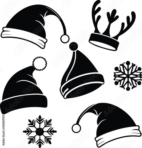 christmas santa hats antlers and snowflakes