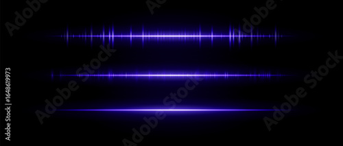 Audio beam set icon. Three glowing frequency bars with different intensity and rhythm. Suited for sound interface, tech visuals or music waveform design.