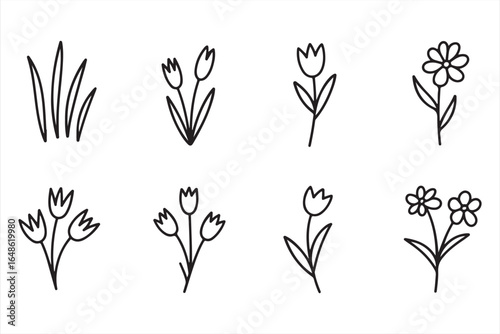 Set of 8 Tulip and Flower Icons for Outdoor, Gardening, and Nature Apps