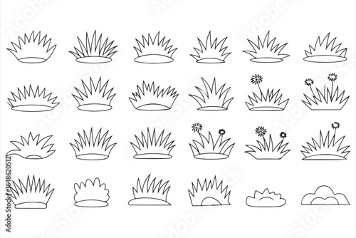 30 Black and White Icons of Grass Shapes for Eco, Nature, and Gardening Use