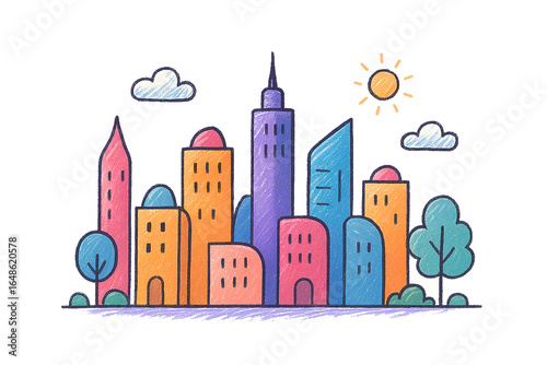 vector illustration of a fantasy city with buildings towers and houses