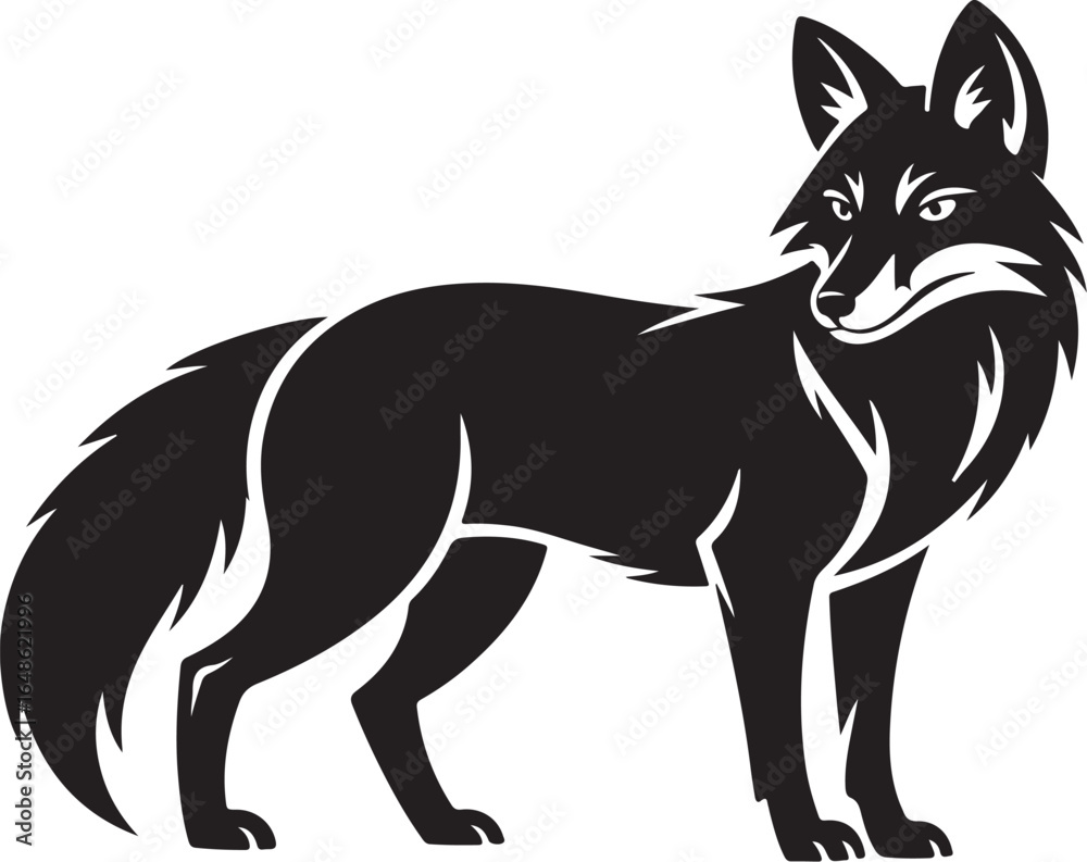 Fototapeta premium Black Fox Outline Vector Minimal Animal Silhouette for Logo Design, Branding Templates, Tattoo Artwork, Wildlife Prints, and Modern Emblem Graphics