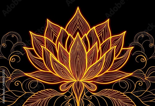 Elegant golden lotus line art, intricate details, perfect for luxury backgrounds,   golden hour,  blossom