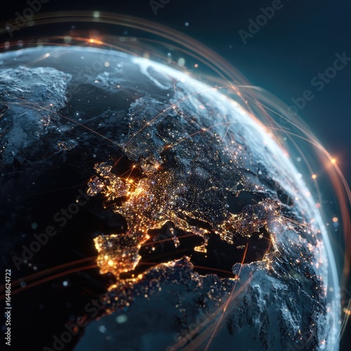 Earth, Europe, illuminated with city lights and glowing connections
