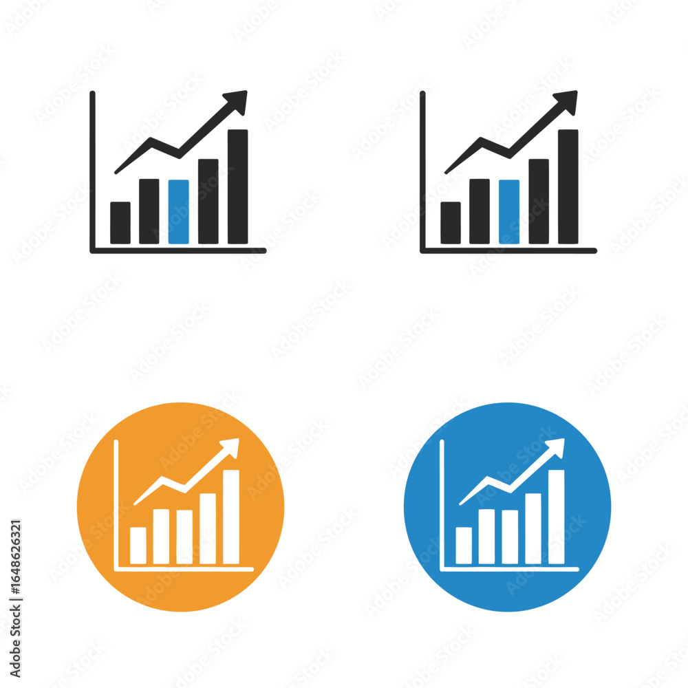 Collection of bar graph icons with arrows indicating growth and progress Collection of bar graph icons with arrows indicating growth and progress