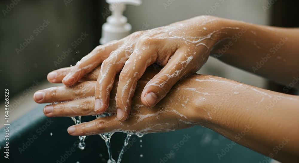 Fototapeta premium Hands washing with soap and water