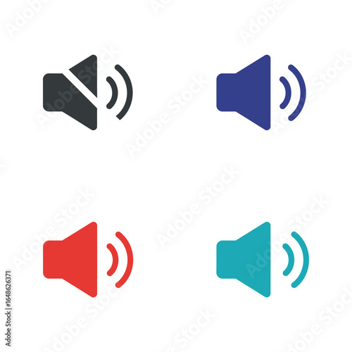 Colorful speaker icons with sound waves on white background