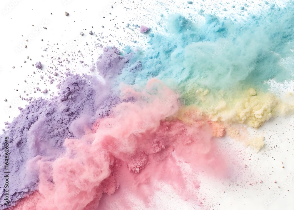 Obraz premium white and Pastel Rainbow Powder Explosion isolated on white background