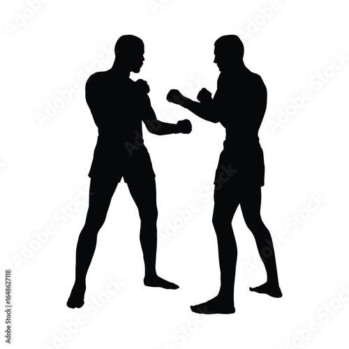 silhouette vector illustration depicting two boxers facing off in a classic fighting stance, ready to spar or compete
