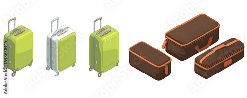 isometric set of travel luggage suitcases and bags